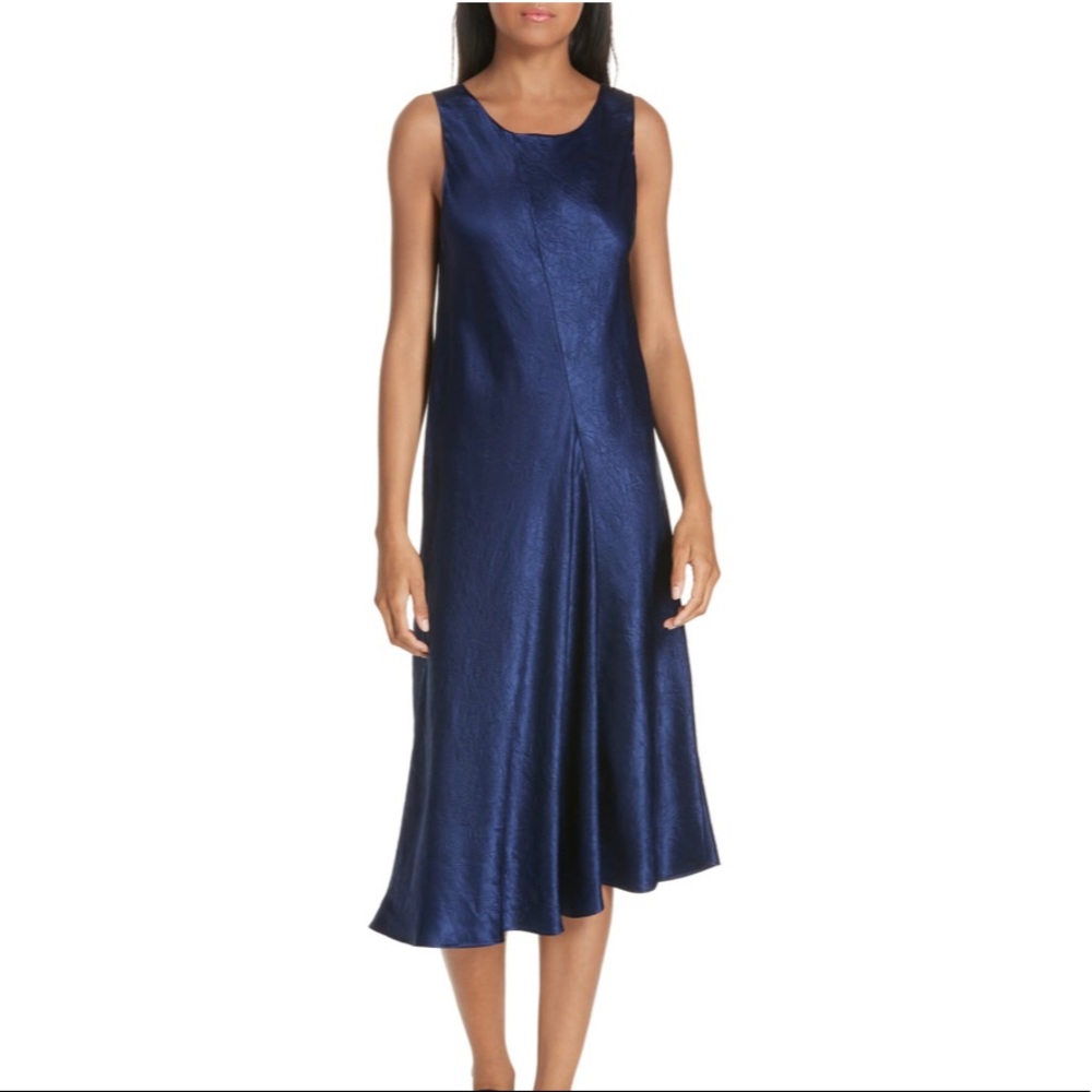 Vince Asymmetrical Crinkled Satin Dress